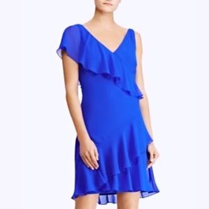 Lauren Ralph Lauren Blue Ruffled Dress Petite